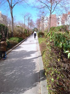 An elevated walkway above street. Parisians walk everywhere, although….